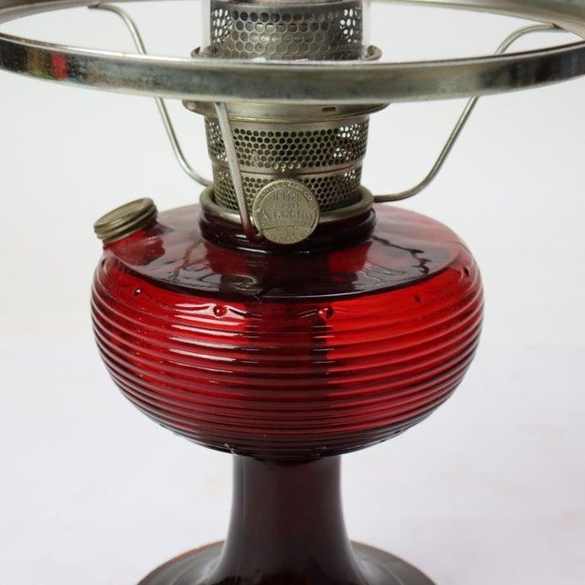 Antique Mantle Lamp Co. Rare Red Glass Kerosene Lamp With Opalescent Shade C1920 For Sale - Image 4 of 7