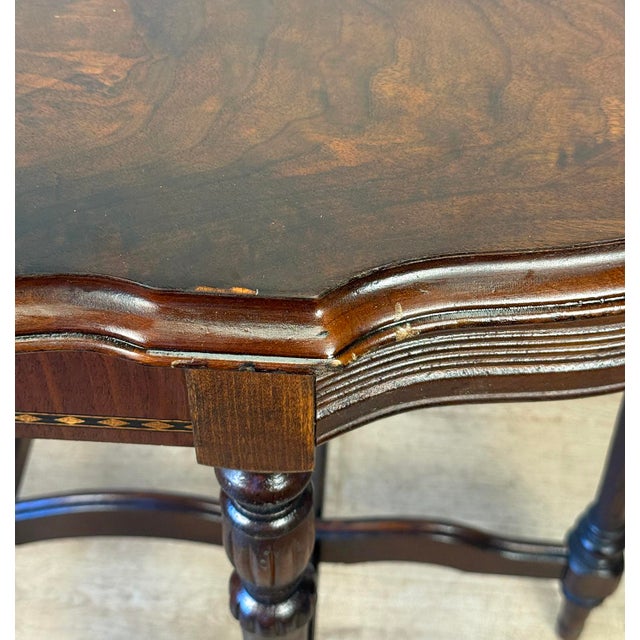 Vintage Traditional Victorian Mahogany Inlaid Scalloped Side Table For Sale - Image 9 of 15