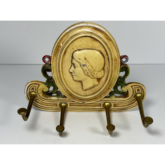 Early 20th Century Art Nouveau Cast Iron Tie Rack: Judd Woman Profile Key Holder For Sale - Image 9 of 10
