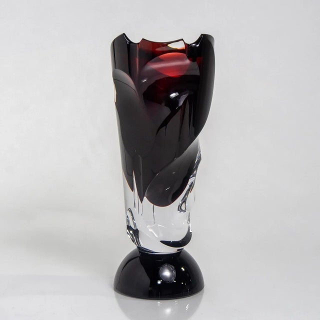 1930s 1930s Art Deco Ruby Red Faceted Glass Vase For Sale - Image 5 of 11