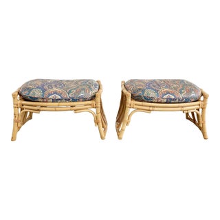 Vintage Philippine Rattan Bench Stools With Cushion, a Pair For Sale