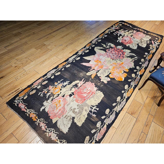 Vintage Caucasian Karabagh Kilim, Floral wreath Design, Handwoven Wool, 5' x 14' For Sale In Chicago - Image 6 of 17