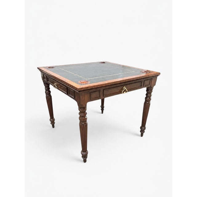 English Maitland-Smith Leather Inset Mahogany Game Table For Sale - Image 3 of 17