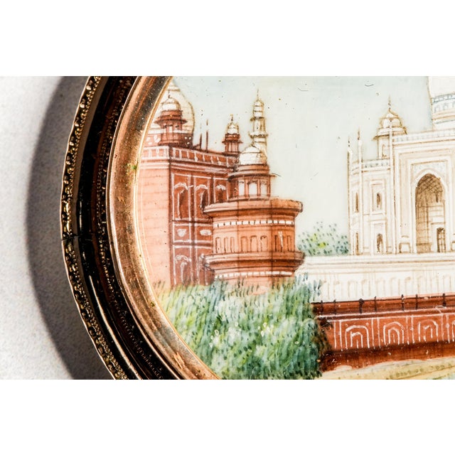 Superb Antique Grand Tour Taj Mahal Portrait Miniature Painting India Souvenir Gold Filled Frame Art Collectible For Sale - Image 4 of 15