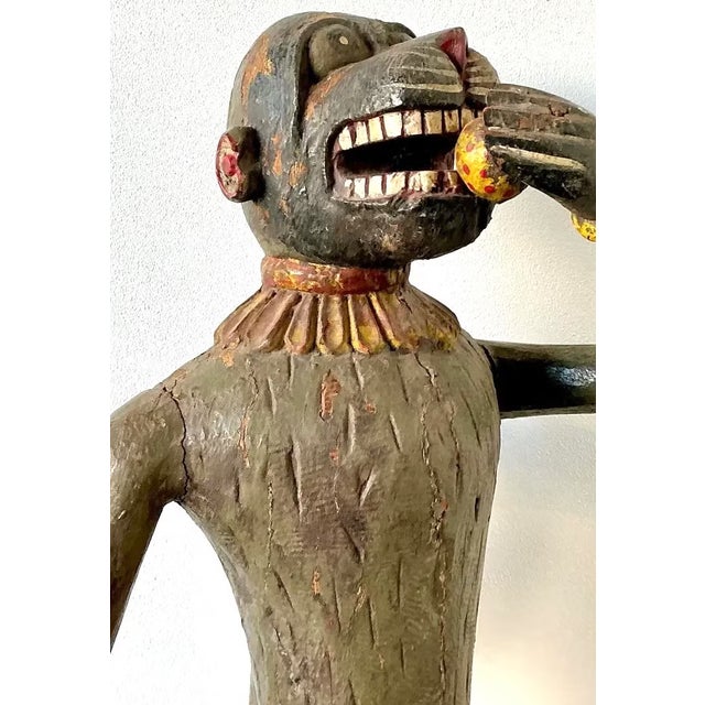 Vintage Painted Wood Monkey Sculpture For Sale - Image 9 of 14