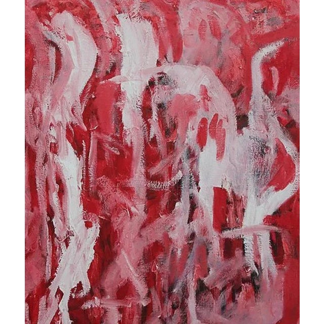 Berry Bowen abstract red and white painting on canvas. The work is signed, titled, and dated by the artist on the back of...
