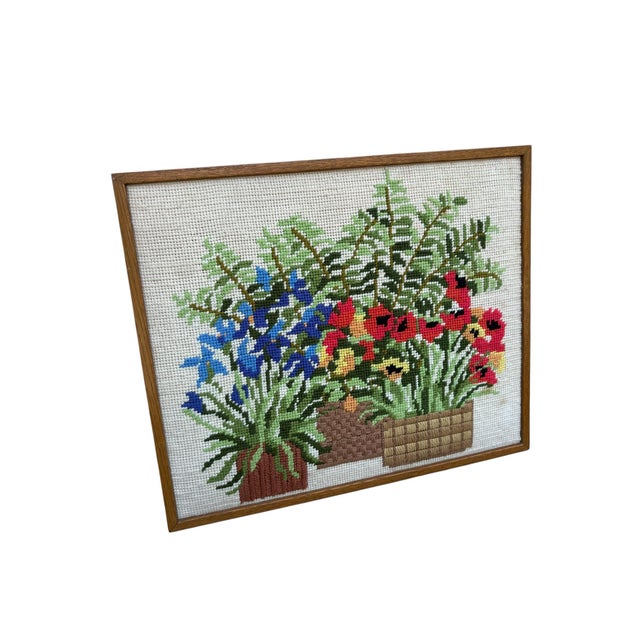 1970s Midcentury Floral Potted Plants Needlepoint Wall Art For Sale - Image 5 of 12
