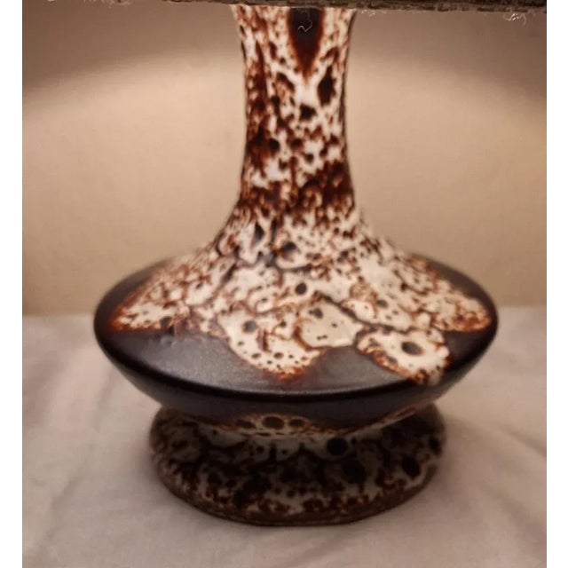 Textile German Beige-Brown Ceramic Table Lamp with Fabric Shade, 1970s For Sale - Image 7 of 9