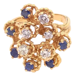 14 Karat Yellow Gold Sapphire and Diamond Cluster Ring