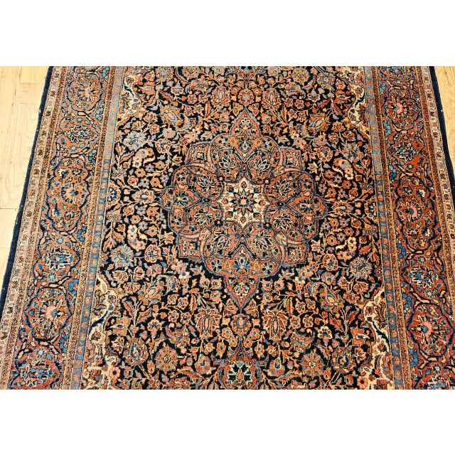 Vintage Persian Kashan Rug, Hand-Knotted Wool, Floral Pattern, Navy & Blue, 5x7 For Sale - Image 11 of 17