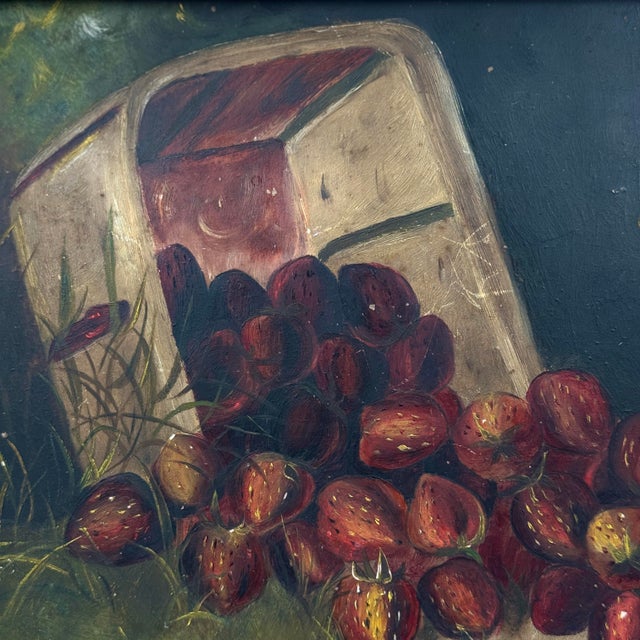 Antique 1892 Strawberry Still Life Oil Painting Signed Ornate Gilt Frame For Sale - Image 9 of 12