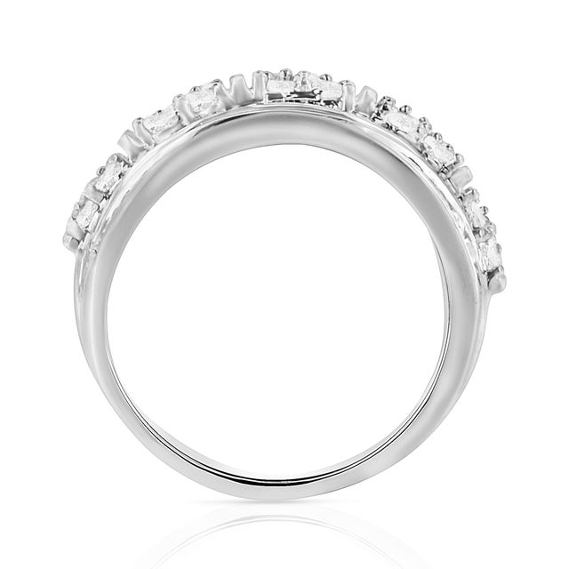 Haus of Brilliance .925 Sterling Silver 2.0 Cttw Round & Baguette Cut Diamond Multi-Row Channel Set Tapered Cocktail Fashion Ring - Size 6 For Sale - Image 4 of 7