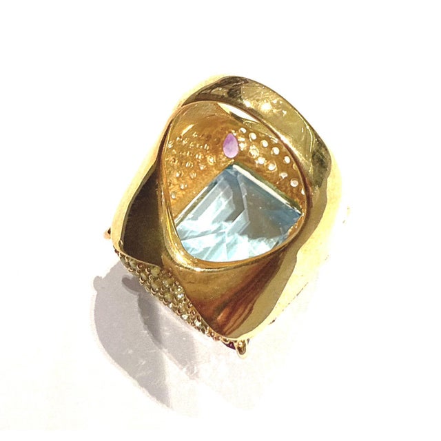 Bochic “Orient” Blue Topaz & Multi Gem Cocktail Ring Set In 18K Gold & Silver, Size 7 For Sale - Image 9 of 11