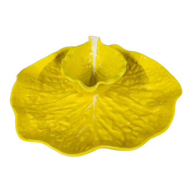 Late 20th Century Majolica Cabbage Leaf Portuguese Chip and Dip -A Set For Sale