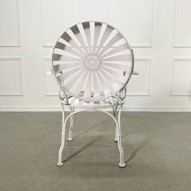 White 1940's Century Francois Carre "Sunburst" Spring Garden Armchairs - Set of 4 For Sale - Image 8 of 11