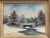 50's Vintage Winter Landscape Oil on Canvas Original frame with blue detail on the wood