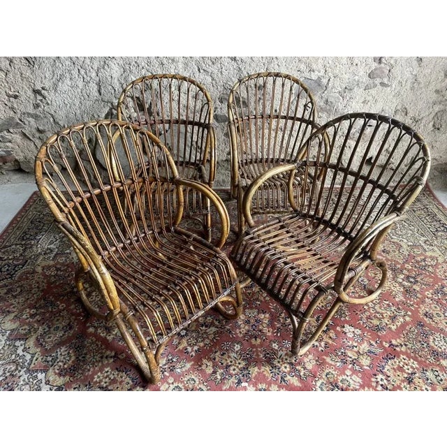 Mid-Century Modern Rattan Armchairs, 1950s, Set of 4 For Sale - Image 3 of 9