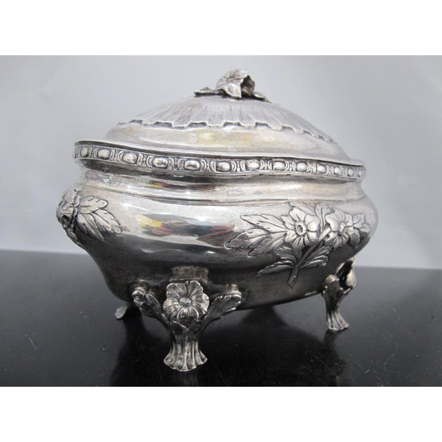Swedish Rococo Style Sterling Silver Floral Sugar Box Casket With Hinged Lid For Sale - Image 4 of 12