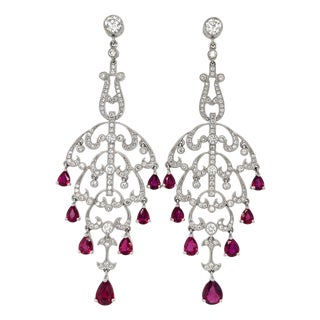 Unheated Ruby and Diamond Chandelier Earrings, Pair For Sale