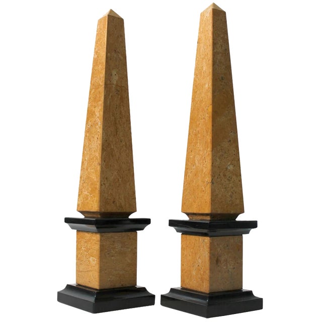 Giallo Reale Marble Obelisks, Set of 2 For Sale