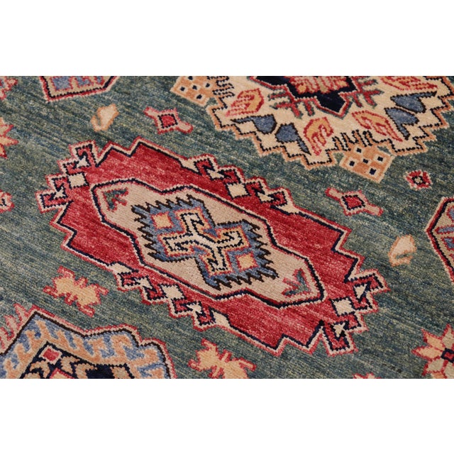 Southwestern Super Kazak Green/Red Wool Rug - 4'2'' X 5'11'' For Sale - Image 4 of 10