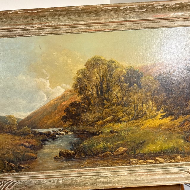 Rustic Vintage Rustic River Scene Landscape Oil Painting on Canvas ~ Signed For Sale - Image 3 of 12