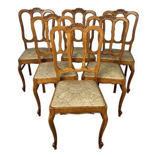 Vintage French Dining Chairs in Oak, Set of 6 For Sale