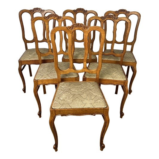 Vintage French Dining Chairs in Oak, Set of 6 For Sale