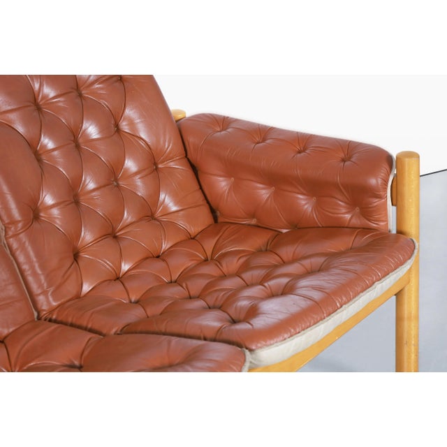 Wood Scandinavian Modern Tufted Leather 'Irevik' Sofa by Kjell Nordin for Ikea, 1980s For Sale - Image 7 of 11