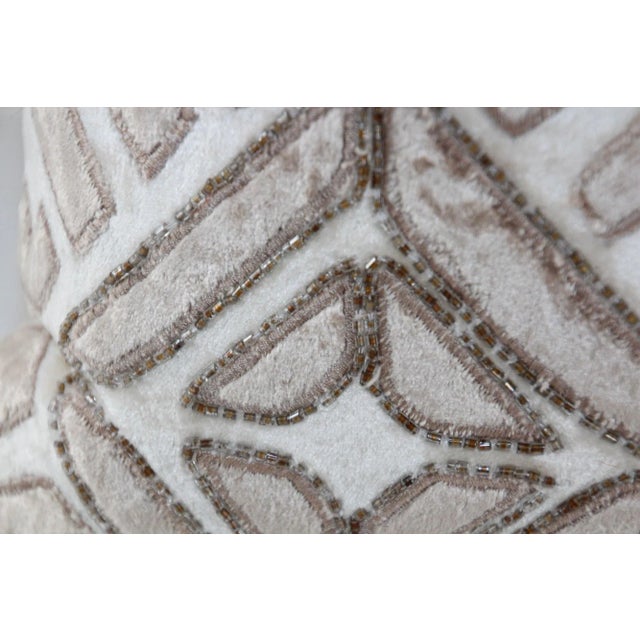 Vintage Taupe and Ivory Cut Velvet Pillow With Metallic Beads For Sale - Image 9 of 13