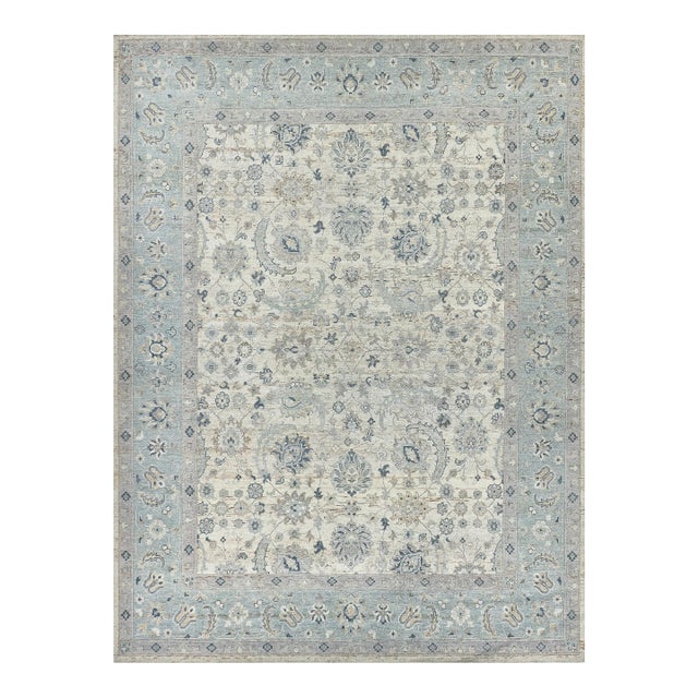 Exquisite Rugs Harper Hand-Knotted New Zealand Wool Ivory/Light Blue Rug-9'X12' For Sale