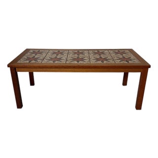 Mid-Century Modern 1960s Teak and Ceramic Tile Top Coffee Table For Sale