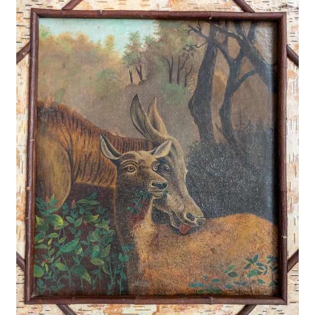 We are selling this great charming Rustic painting of two deer. The painting has Great Adirondack Cabin feel with two deer...