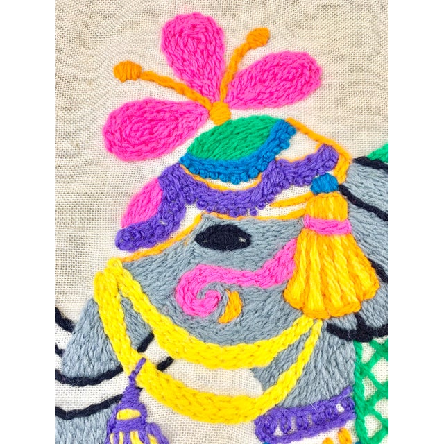 Textile Vintage Handmade Crewel Embroidery Elephant Pillow Cover For Sale - Image 7 of 11