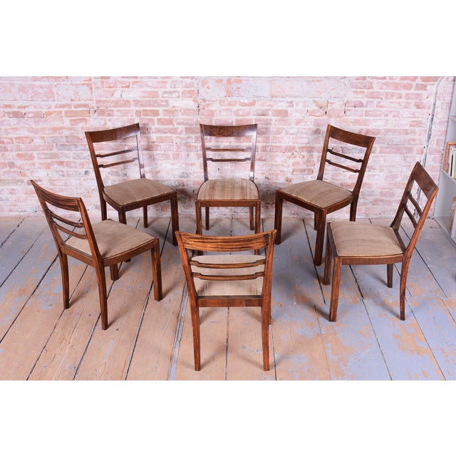 Textile Art Deco Chairs in Walnut, Czech, 1920s, Set of 6 For Sale - Image 7 of 14