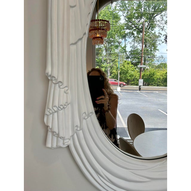Revelation Modern Hollywood Regency Style White Swag Wall Mirror For Sale - Image 4 of 4