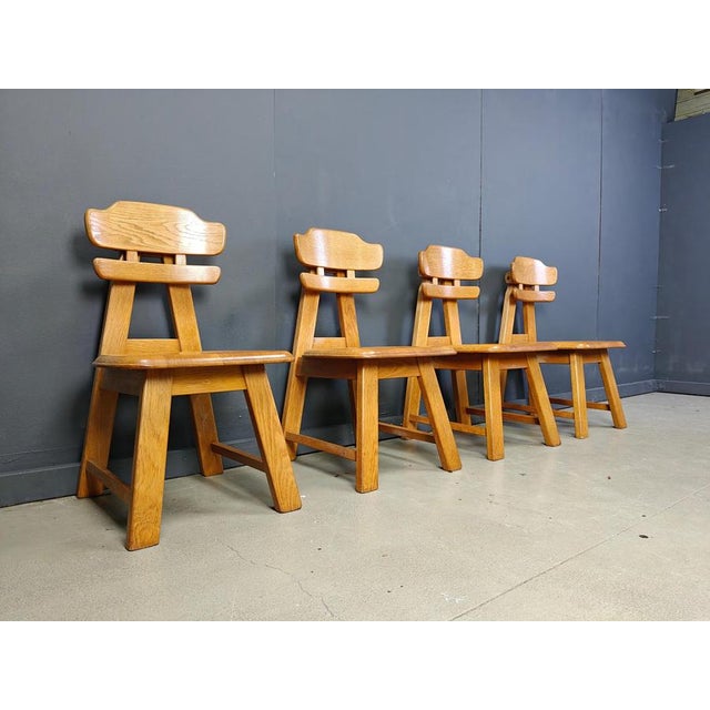 Vintage Brutalist Dutch Oak Dining Chairs, 1960s, Set of 4 For Sale - Image 10 of 14