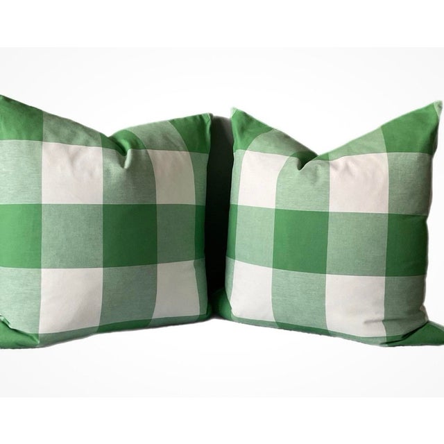 Traditional One Pair of Spring Green Buffalo Cotton Check Pillow Covers For Sale - Image 3 of 4