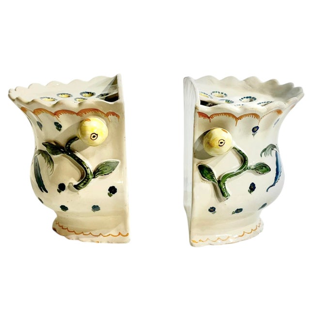 French Provincial Vintage Matched Pair of French Faience Flower Frogs or Moustiers For Sale - Image 3 of 13