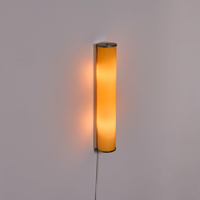 Gold 1940s Finnish Yellow Cylindrical Glass & Metal Plug-in Wall Lamp For Sale - Image 8 of 18