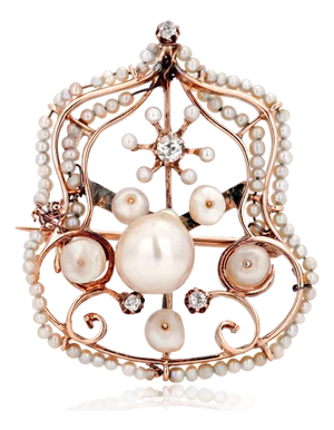 Antique 19th Century Victorian Yellow Gold Brooch Pendant Pearls and Diamonds