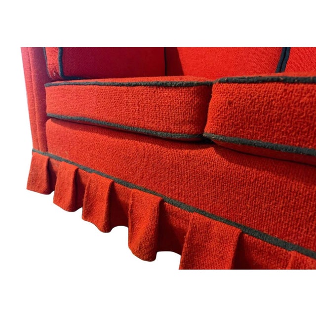 American 1970s Vintage Red With Blue Trim Truffled Petite Sectional Sofa For Sale - Image 3 of 8