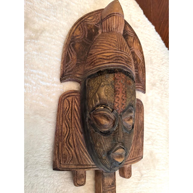 Tribal Late 19th Century Old African Kota Tribal Wood and Copper Ancestor Carved Wooden Statue Art Wall Hanging For Sale - Image 3 of 12