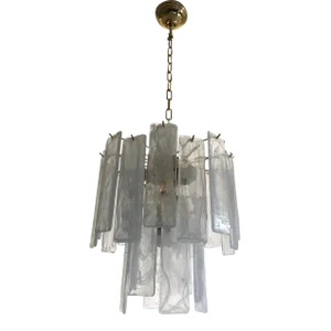 Venied White Alabastro Strip "Listelli" Murano Glass Chandelier