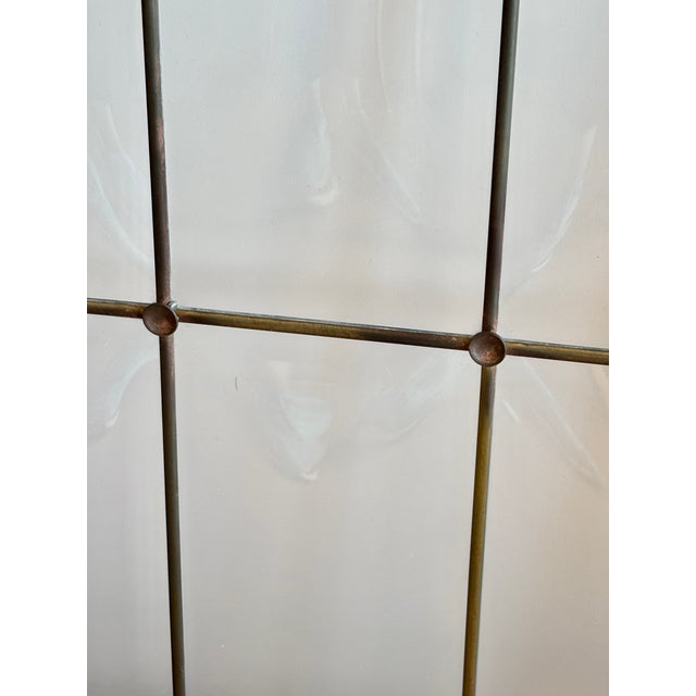 Vintage 70s Pair of Walnut and Convex Leaded Clear Glass Cabinet Doors For Sale - Image 9 of 18