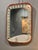 Swedish Modern mirror with sandblasted decor and teak wood frame, mid1900s. Soft, beautiful shape with decorative pattern....