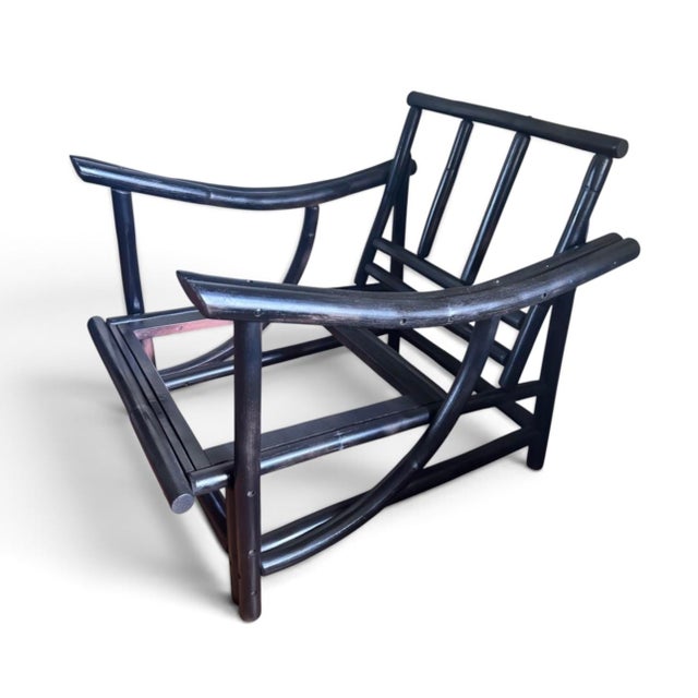 Ficks Reed Mid 20th Century Black Rattan Bamboo Lounge Chair in the Manner of Ficks Reed For Sale - Image 4 of 16