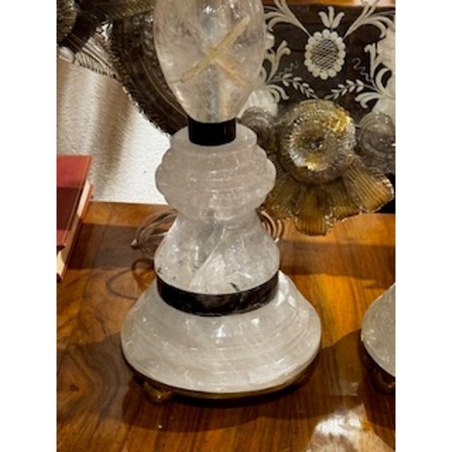 Modern Pair of French Rock Crystal and Black Steel Lamps For Sale - Image 3 of 6