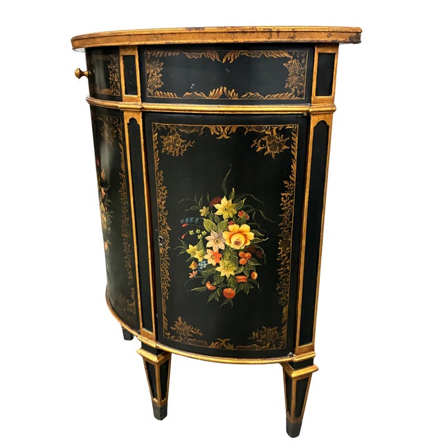 Late 20th Century Theodore Alexander Louis XVI Style Hand-Painted Black & Gilt Demilune Cabinet For Sale - Image 9 of 12