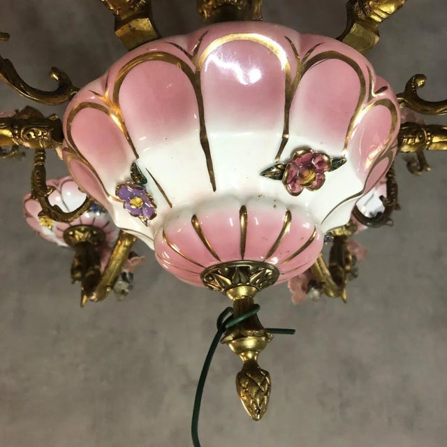 Gold Art Deco Bronze and Porcelain Chandelier, 1920s For Sale - Image 8 of 18
